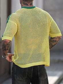 Manfinity Homme 2026 Intarsia Knit Sweater For Men With Hollow-Out Numeric 12 Design, European & American Holiday Style Crochet Jersey Knitted Jersey Jamaica Jersey - Multicolor - View 5