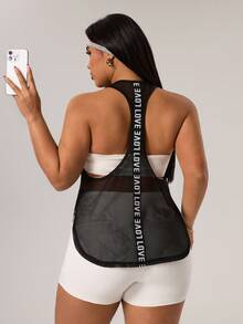 Rhythm Era 女士字母印花休闲健身运动背心 - 黑色 - 查看 2