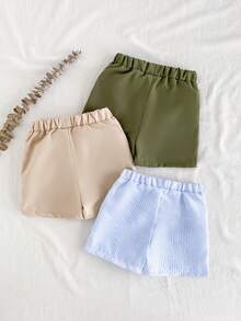 SHEIN Vintaside Kids 3pcs/Set Toddler/Baby Summer Casual Pocket Shorts - Multicolor - View 2