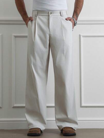 HUEFORM Men's Comfortable Wrinkle-Resistant Cooling Vintage Straight Loose Leg High-End Casual Trousers Men Pleated Pants White Slacks Men