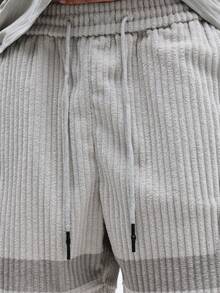 SUMWON Ribbed Corduroy Drawstring Waist Relaxed Fit Casual Summer Shorts With Pockets - Grey - View 6