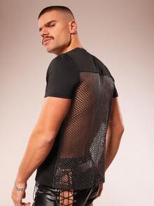 FeverCity 男士夏季时尚网眼拼接短袖T恤 - 黑色 - 查看 4