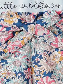 SHEIN 2件套女童碎花荷叶边上衣和短裤，夏季 - 藍色 - 查看 8