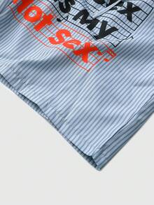 ROMWE MEN Street Life 男士标语条纹印花抽绳腰带口袋短裤 - 彩色 - 查看 5