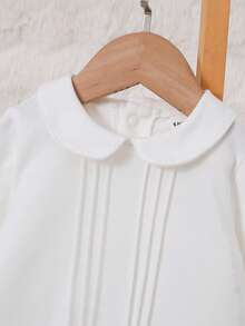 SHEIN 新生儿纯白色优雅长袖全长连体衣，休闲家居服