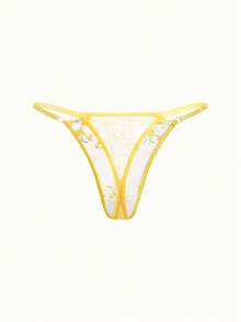 Bonmuse 性感女士花卉刺绣透明贴身两件套内衣套装，浪漫蜜月睡衣，狂野 - 黃色 - 查看 6