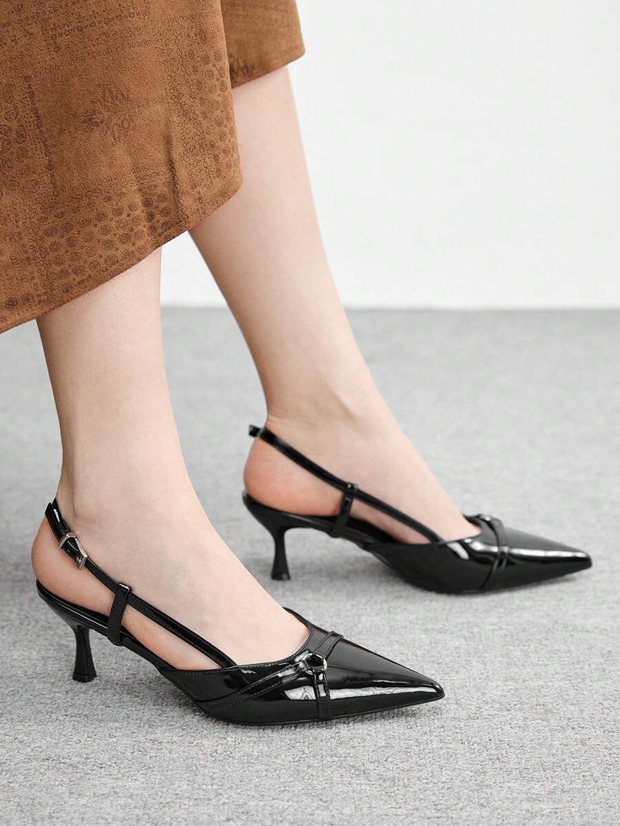 CUCCOO BIZCHIC Giày cao gót mũi nhọn màu trắng thanh lịch dành cho nữ, thích hợp đi làm hàng ngày. - màu đen - Xem 1