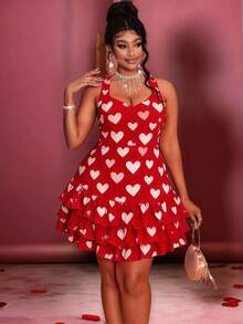 Maweii Plus Size Women's Elegant Party, Back To School, Music Festival, Valentine's Day Date Night Vacation Dress, Asymmetric Heart Patchwork, High-End Design Flared Skirt, V-Neck, Waist Cinching, Sleeveless, Versatile, Music Festival Fitted DressValentine's Day