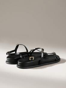 Solecia Women's Fashion Brown Comfortable Flat Beach Sandals - Black - View 4