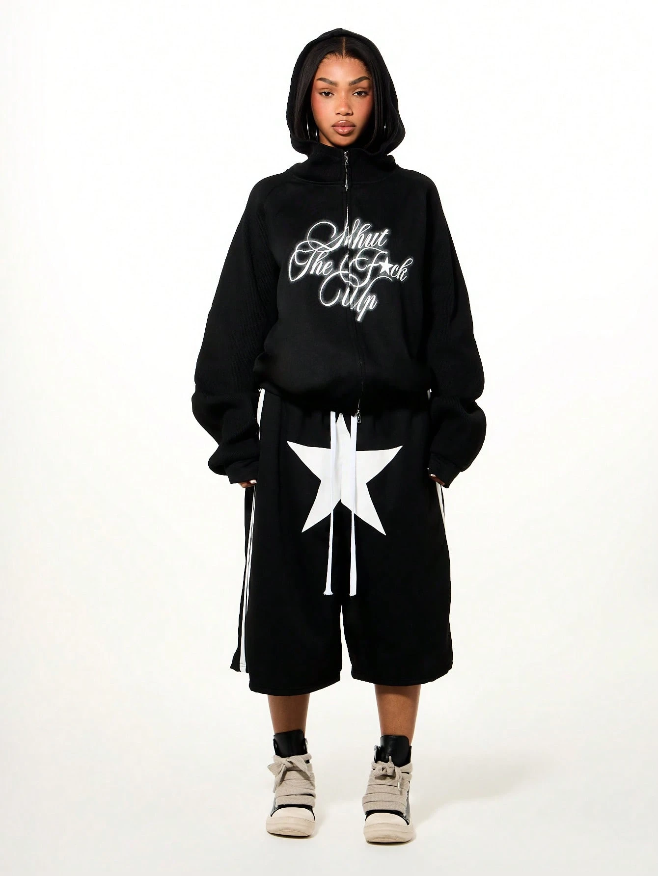 SUMWON WOMEN Oversized Graphic Hoodie With Statement Text