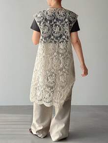 FRIFUL Women's Round Neck Full Lace Vest Layering Top - White - View 3