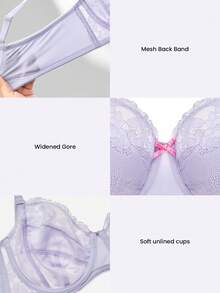 LUVLETTE Woman Full Coverage Lingerie Lounge Curve Support & Breathable Purple Underwire Sexy Unlined Minimizer Lace Elegance Bra Bridal Intimates