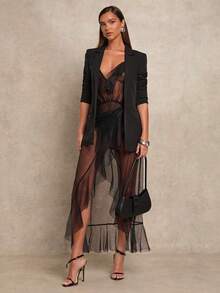 Glamine Women's Sexy Elegant Sheer Mesh Ruffle Trim Dress - Black - View 1