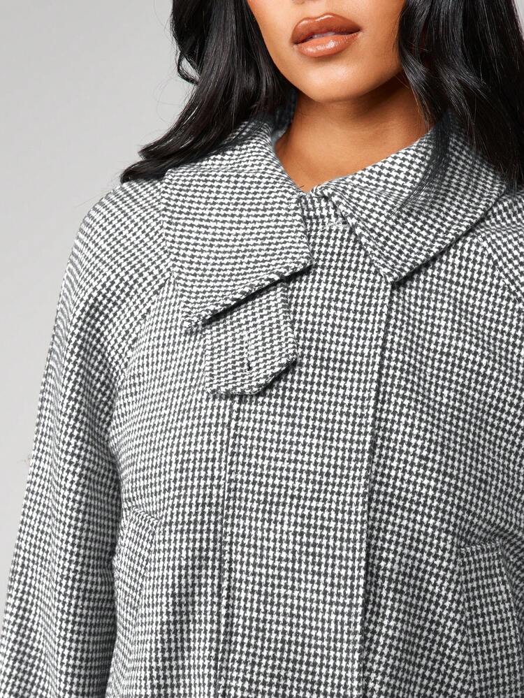 MISSGUIDED Chaqueta acolchada con estampado de pata de gallo, abrigo de invierno con cuello alto y cierre de botones