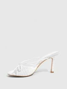 CUCCOO SZL 女士网纱拼接蝴蝶结绑带圆头细高跟凉鞋，优雅浪漫，适合下午茶、约会、优雅装扮、度假等场合。 - 米色 - 查看 5