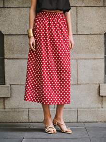 Lumivelle Valentine's Day Women's Retro Polka Dot Skirt, Valentine's Day Series  Red Skirt Red Polka Dot Skirt Red Long Skirt Polkadot Skirt - Red and White - View 5