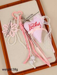 Joivida 1Pc Lace Bow Pearl Chain Bag Charm – Sweet Embroidered Letter Heart Keychain For Women - Multicolor - View 4