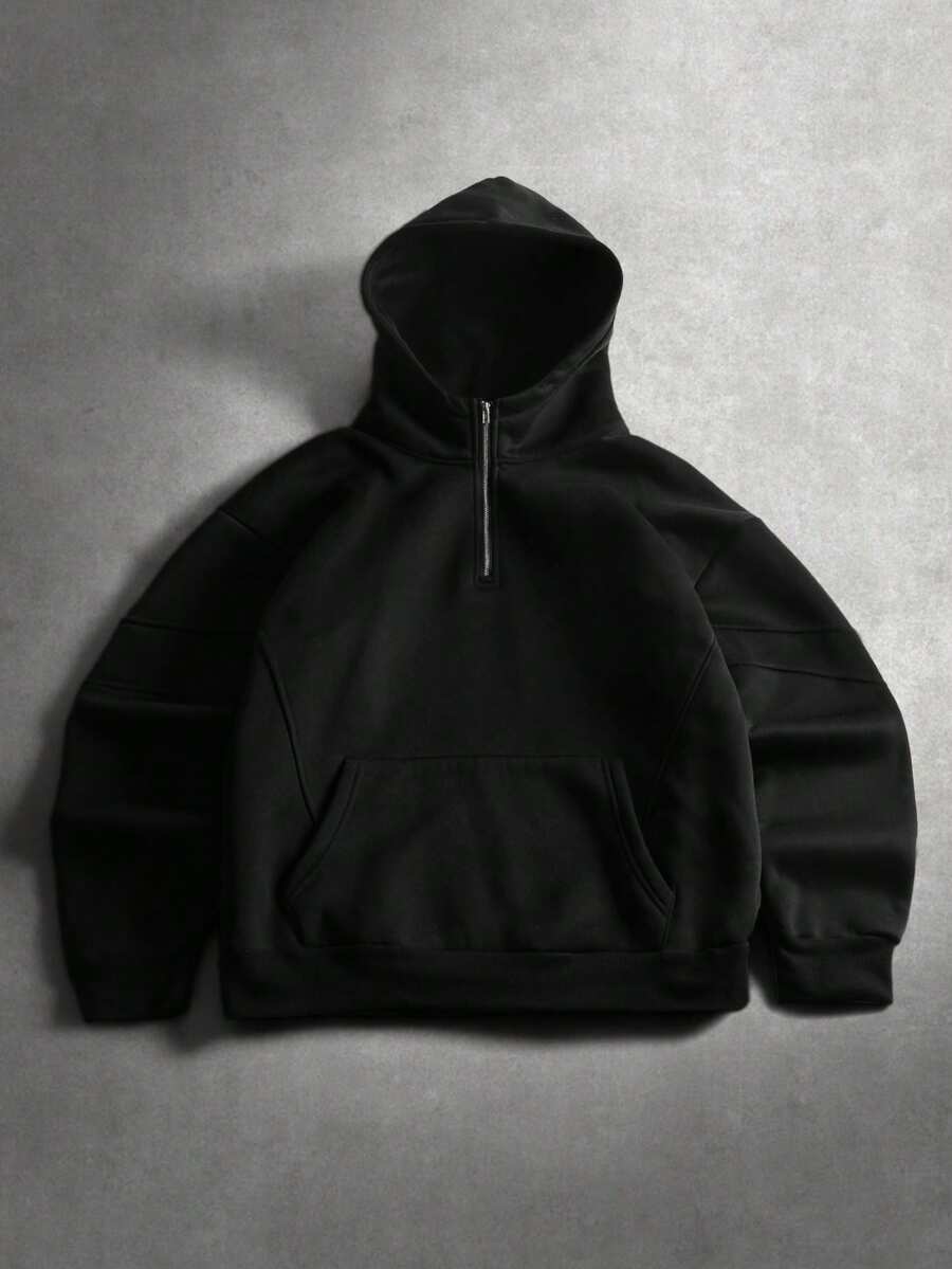 STYNVO 男士休闲纯色宽松连帽衫 - 黑色 - 查看 1