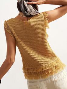 Bohemela Damen Sommer Lässig Boho Resort Musik Festival Quaste Strick Häkel Top, Sommer Top, Karneval, Strand für Frauen - Rötlich-braun - Übersicht 7