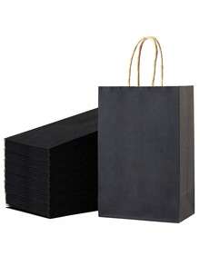 1/6/12/14 pièces, Petit sac cadeau noir avec poignée, fabriqué en papier kraft, convient pour les anniversaires, mariages, Saint-Valentin, enterrements de vie de garçon, enterrements de vie de jeune fille, baby showers, cadeaux de mariage, emballage cadeau de Noël, sacs de fête, enterrements de vie de garçon et autres occasions - Noir - Voir 2