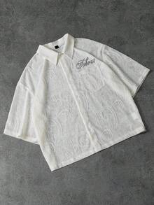 PAVTROS 男士休闲度假镂空短袖衬衫 - 杏色 - 查看 3