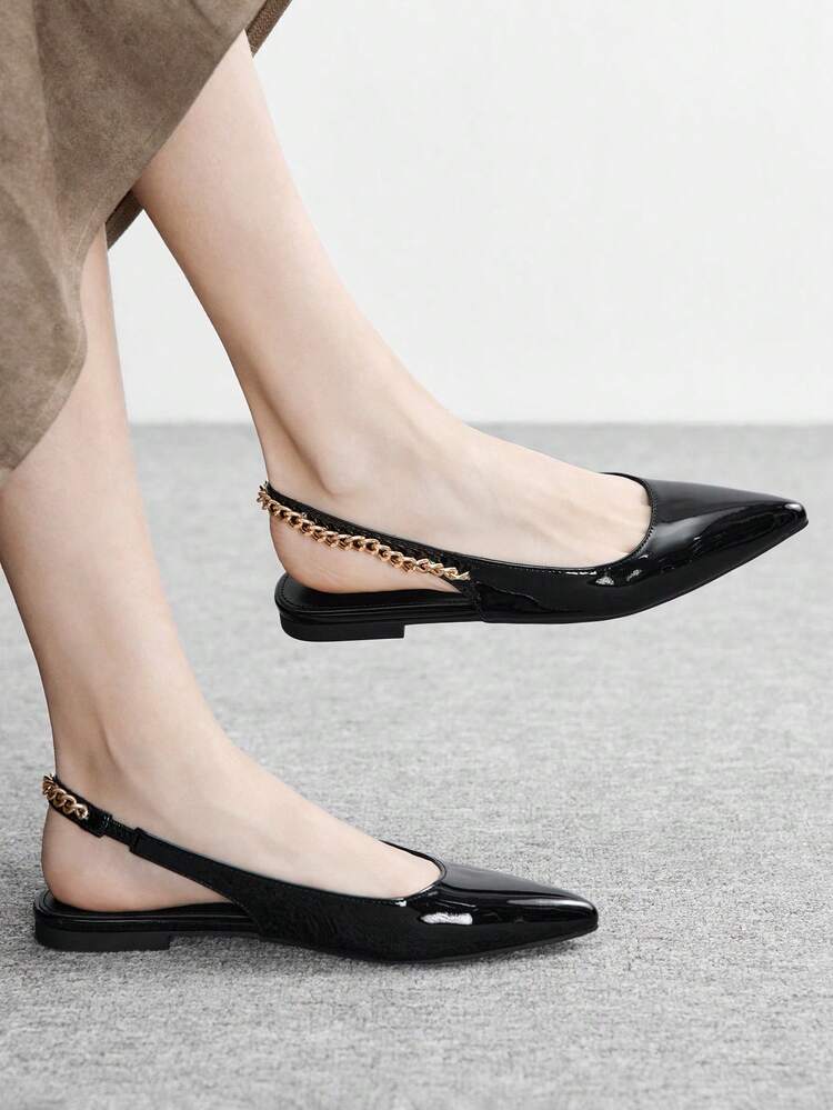 CUCCOO BIZCHIC Women's Pointed Toe Chain Decor Casual Everyday Versatile Flat Shoes Spring Shoes