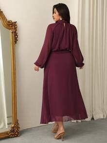 Firerie Đầm thanh lịch cổ đứng tay raglan dáng phồng màu trơn dành cho nữ cỡ lớn - Màu tím - Xem 2