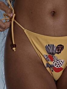 Musera Resort Bottom de bikini estampada, verano, sexy, festival, vacaciones, Ibiza, rave, bohemio, cubierta de playa, vacaciones, escapada gráfica, femenina, pastel, primavera - Amarillo - Ver 6