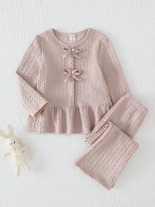 SHEIN Girls Minimalist Elegant Chiffon Long Sleeve Top And Pants Set