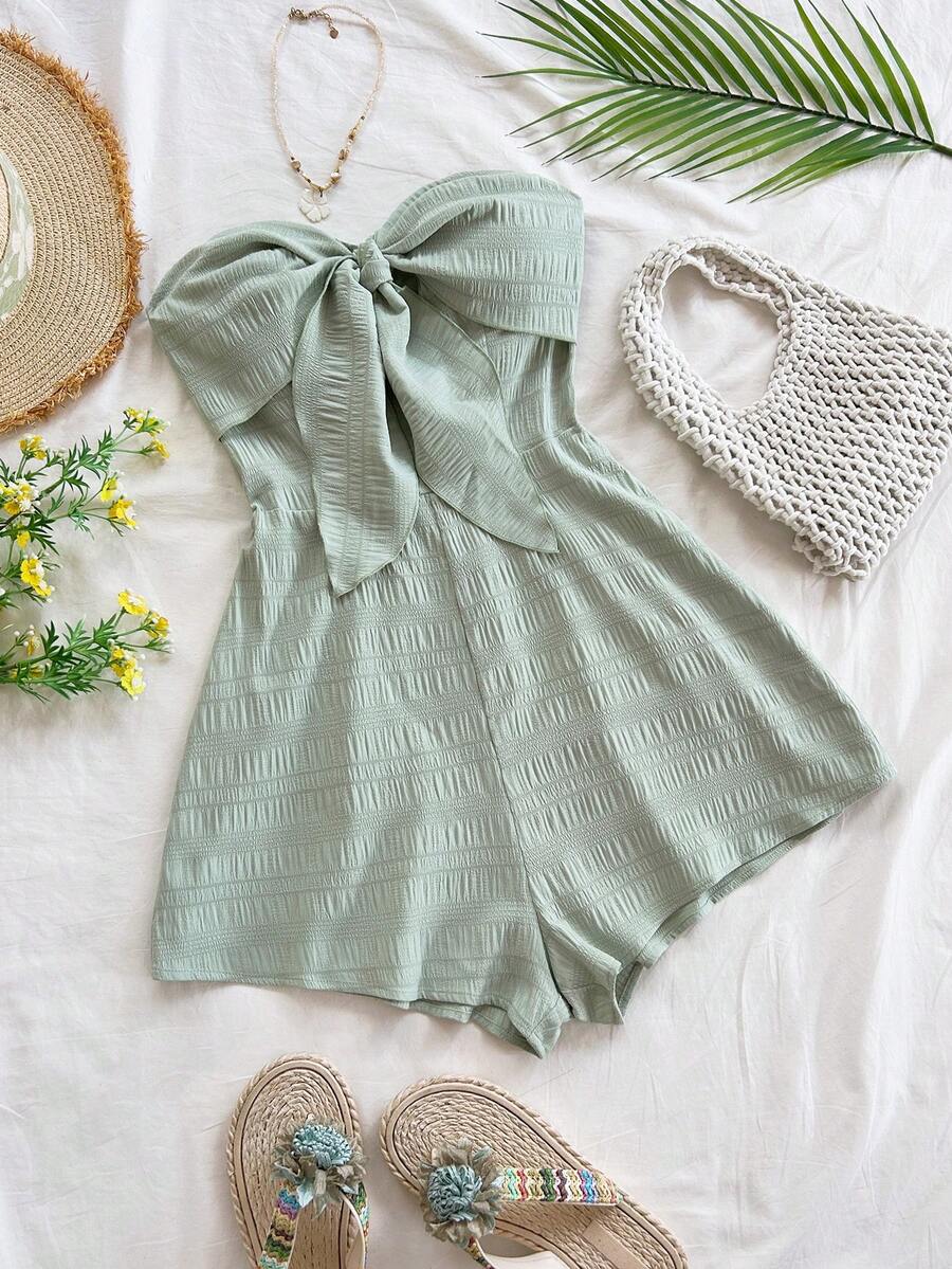 Soleia Mono de verano con estampado de silueta acuarelada, con nudo delantero y espalda descubierta, corte holgado, adecuado para fiesta, cita, San Valentín, y para usar en capas - Verde - Ver 1