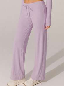 Aralina Soft Knit Texture High-Waisted Lounge Pants - Lilac Purple - View 6
