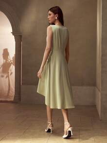 MOTF PREMIUM 刺绣不对称下摆连衣裙 - 綠色 - 查看 3