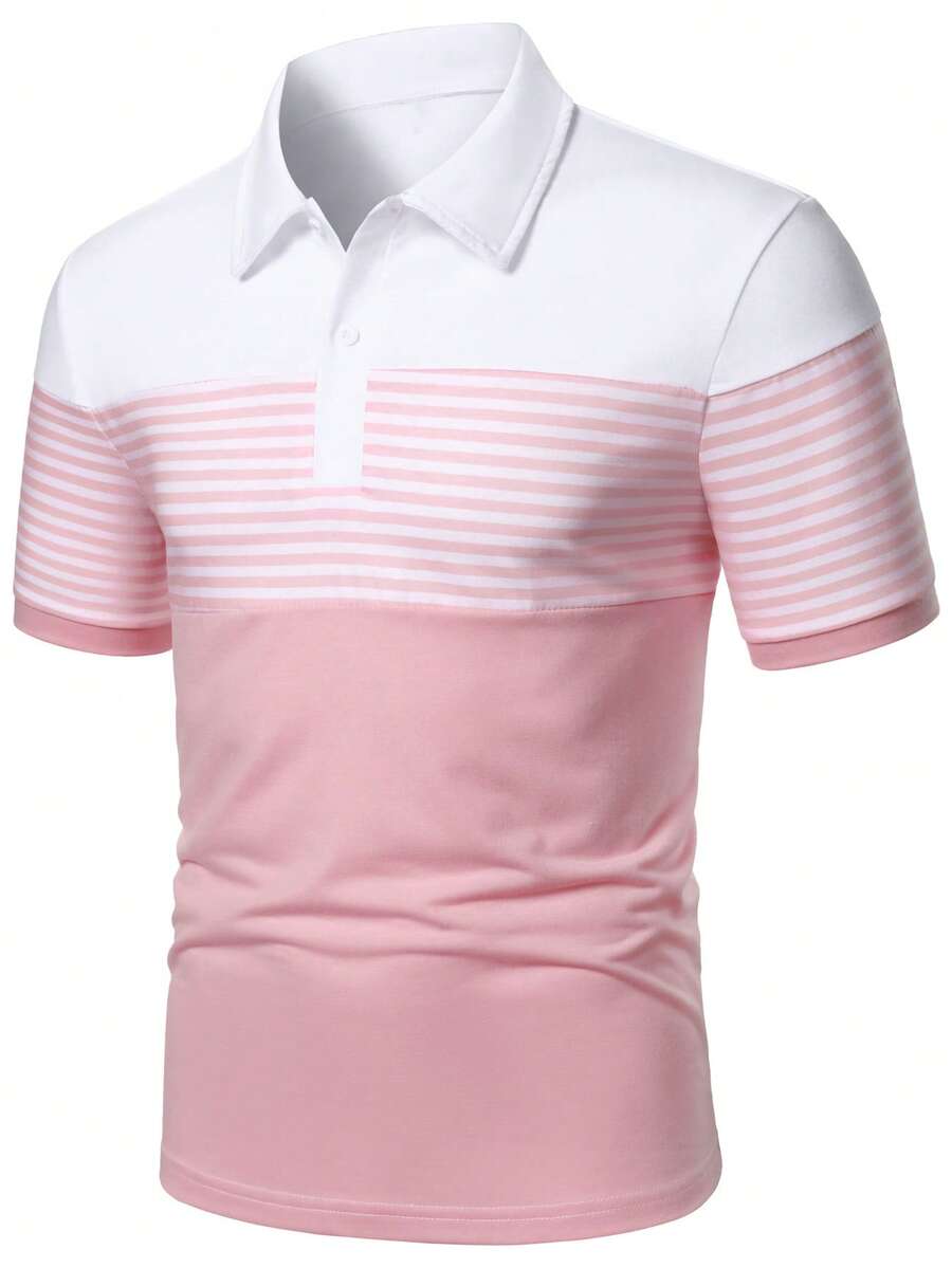 Manfinity Homme 男士条纹短袖休闲/商务 Polo 衫 - 彩色 - 查看 1