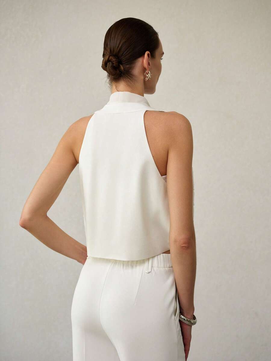 MOTF PREMIUM 女士花卉刺绣无袖开衫，春夏款 - 米色 - 查看 2