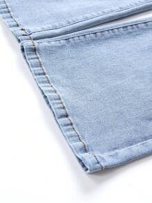 SHEIN ChillGRL Teen Girls Y2K Style Denim Jeans, Valentine's Day Heart Element, New Arrival, Casual Fashionable Versatile, Suitable For Various Styles, Cute Rabbit Girl Print, Retro Medium Blue Wash, New Simple Versatile Blue Washed Flare Jeans - Light Wash - View 7