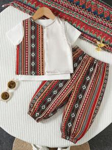 SHEIN 3pcs Baby Boy Casual Vest, T-Shirt And Pants Set, Suitable For Spring And Summer - Multicolor - View 10