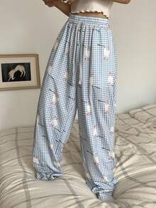 DAZY Women's Cute Animal Plaid Pattern Pajama Bottoms - Blue - View 5