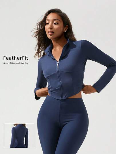 Fluxe Chaqueta deportiva casual con cremallera y manga larga de unicolor para mujer