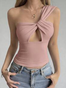 DAZY Women's Hollow Cross Strap Fitted Sexy Casual Camisole Top For Summer - Dusty Pink - View 2