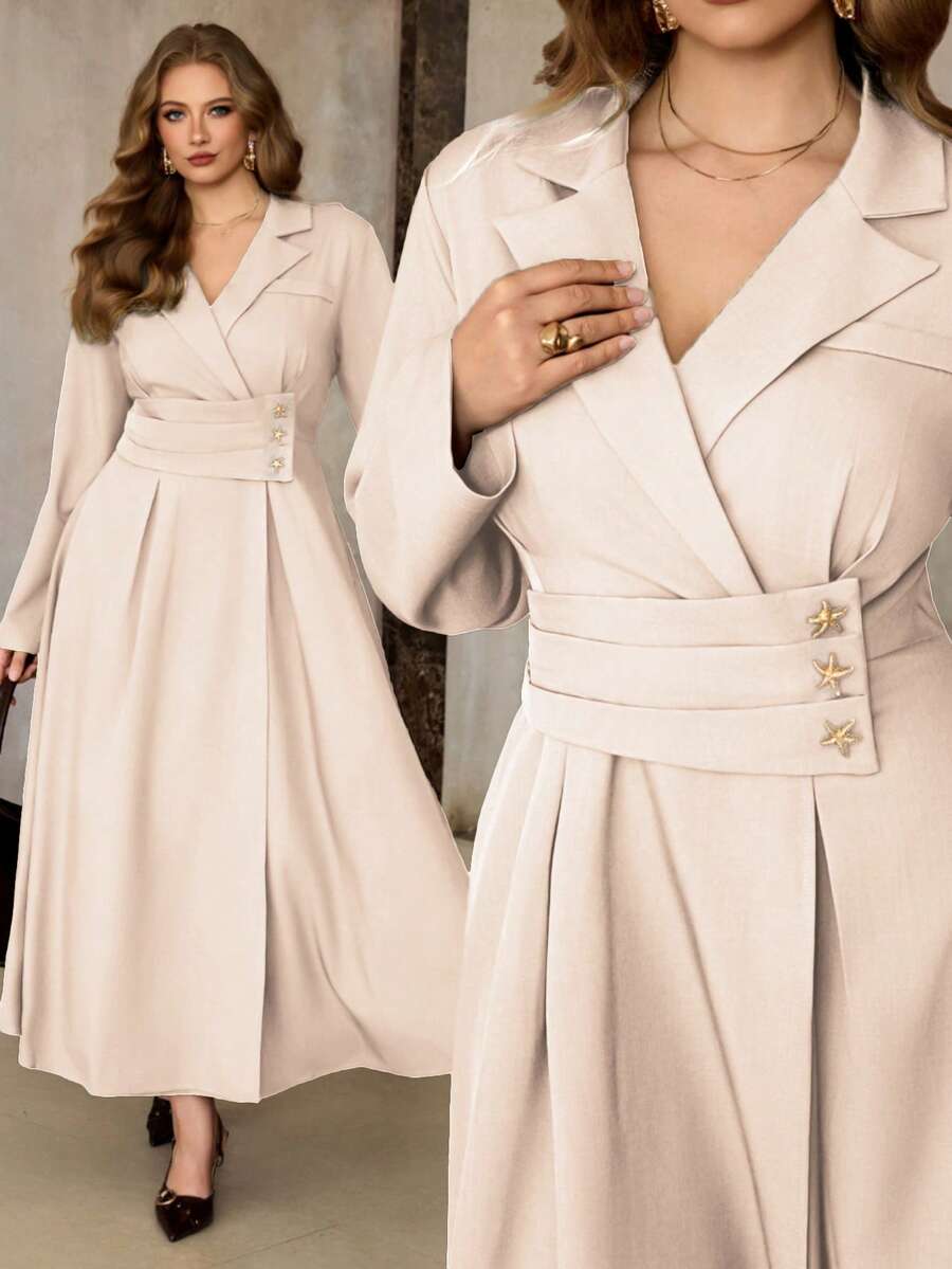 Roveilla 優雅女裝洋裝 女士優雅高貴正式服飾 優雅洋裝 女士高貴洋裝 優雅女士休閒洋裝 優雅高貴洋裝 正式白色洋裝 - 杏色 - 查看 1