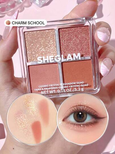 Ombretto Cosmic Crystal Quad-Charm School Palette Di Ombretti Glitterati Opachi A 4 Colori Oro Rosa Marrone Pesca Caldo Ombretto Sfumabile Liscio Ultra Pigmentato A Lunga Durata Natale Ombretto Rosa Invernale Brillantini Marchio Bellezza Trucco Cosmetico Per Donne Ragazze Perfetto Per Inverno Ideale Per Y2K Elegante Moda Adatto Per Compleanno Regalo Festa Pronto Migliore Colore