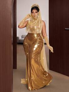 Maweii Plus Size Vintage Palace Style Romantic Long Elegant Dress - Yellow - View 7