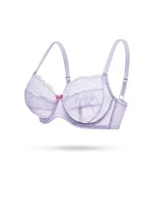 LUVLETTE Plus Woman Full Coverage Lingerie Lounge Curve Support & Breathable Purple Underwire Sexy Unlined Minimizer Lace Elegance Bra Bridal Intimates - Mauve Purple - View 11