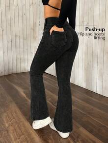 SHEIN PETITE 女士休闲喇叭牛仔裤 - 黑色 - 查看 8