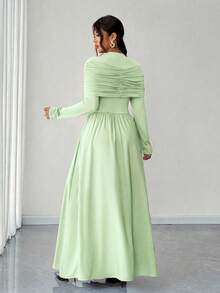 Elenzga Đầm dài tay trễ vai cổ đứng dáng chữ A thanh lịch lãng mạn dành cho nữ cỡ lớn, thích hợp mùa thu/đông. - màu xanh lá - Xem 2