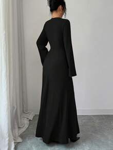 SHEIN Elenzya Women's Elegant Long Red Dress, New Year Dress, New Year Outfit, Thanksgiving Outfit, Elegant Party Dress, Long Party Dress, Wedding Guest Dress, Fashion Wedding Evening Gown - Black - View 2