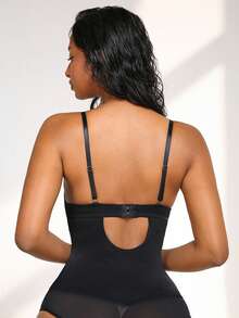 NudeFit 女士休闲纯色格子提花钢圈连体裤一件装 - 黑色 - 查看 7