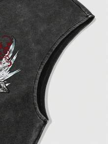 ROMWE MEN Men's Letter & Cross Print Casual Sleeveless Tank Top - Black - View 4