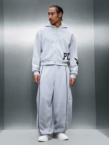 PLAYBOY X SUMWON Pantalones de chándal con globo y logo pequeño en el lateral, pantalones de chándal con cordón elástico para uso casual, cómodos y de invierno - Gris - Ver 4