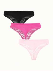 Bonmuse Quần lót lọt khe ren gợi cảm nhiều màu/gói 3 chiếc/gói dành cho nữ, quần đùi nơ dễ thương, đồ lót mềm mại và thoải mái - Nhiều màu - Xem 3